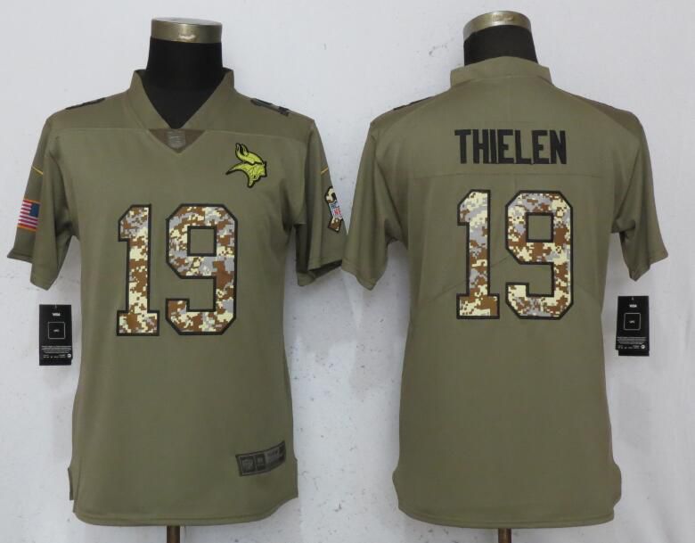 Women Minnesota Vikings #19 Thielen Olive Camo Carson Nike Salute to Service Player NFL Jerseys->women nfl jersey->Women Jersey